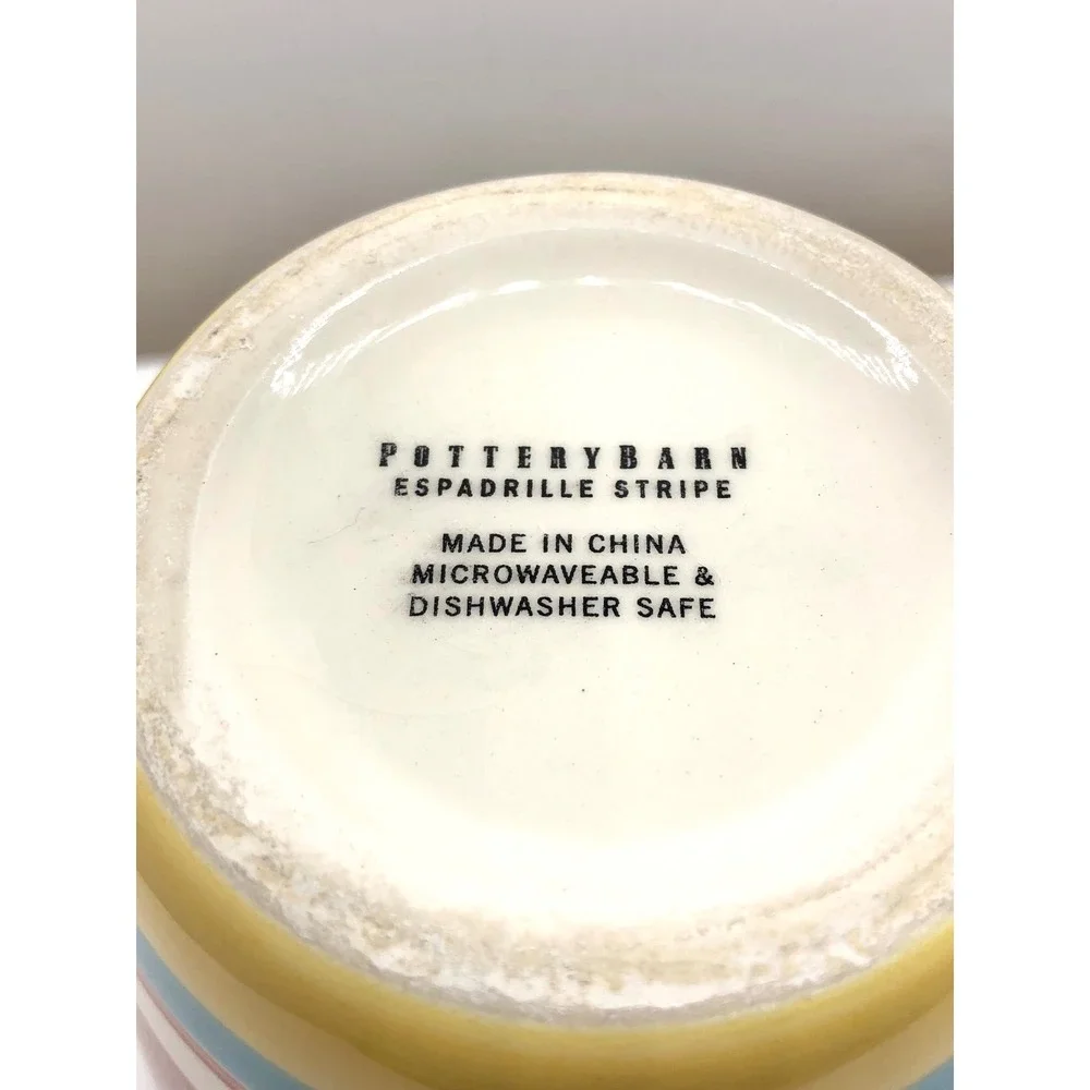 Pottery Barn Espadrille Stripe Coffee Mugs Set of 2 Multicolor Striped Stoneware